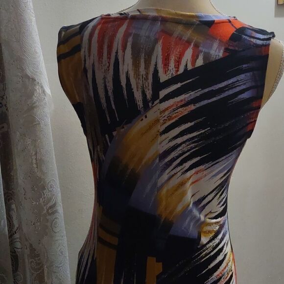 Apt. 9, size S orange lavender yellow black geometric pullover spandex dress - Picture 3 of 8